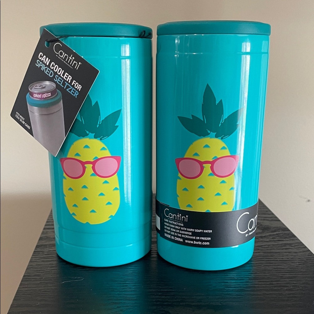 2 Teal Can Coolers with Pineapple Design